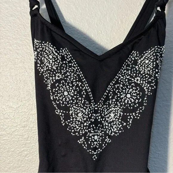 GLORIA VANDERBILT Swimsuit One Piece Black White Raised Design Front 8 - Picture 3 of 13